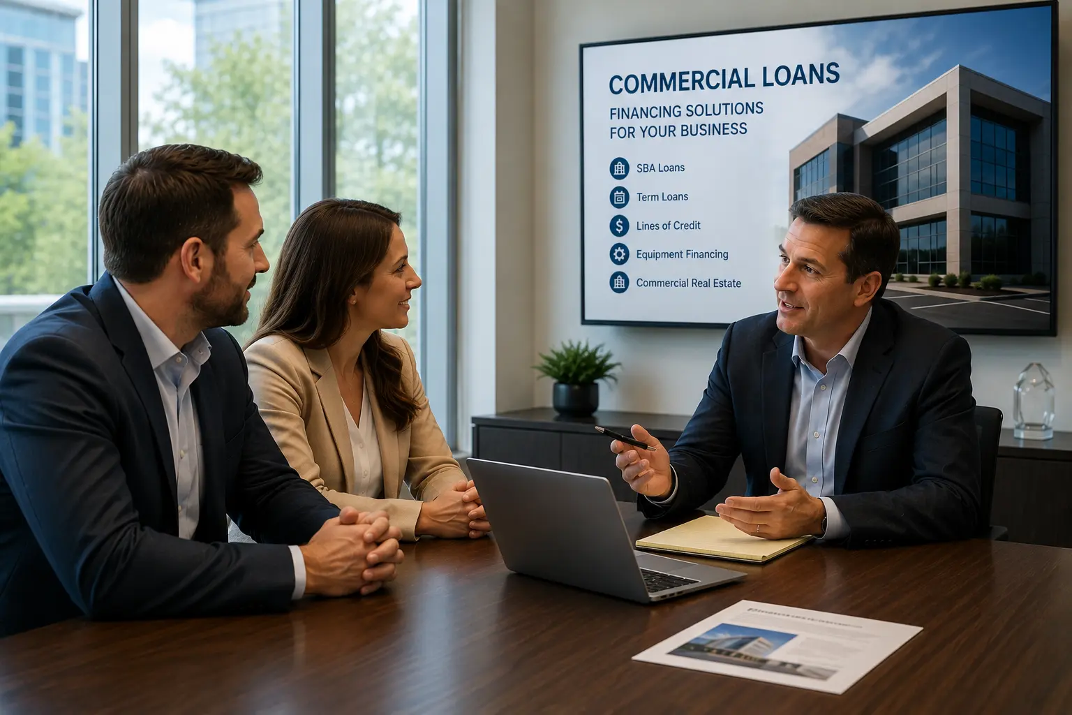 Vancouver business owners reviewing a commercial property loan proposal